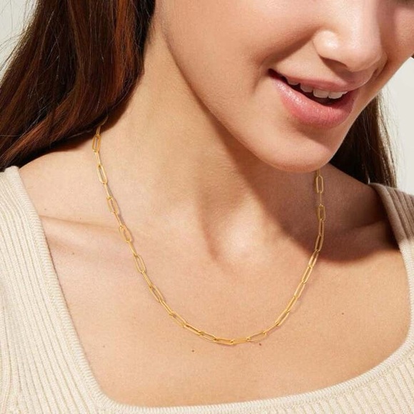 18K Gold Plated handcrafted Paperclip Chain Necklace*Long Necklace*Waterproof*ZX - Picture 3 of 5